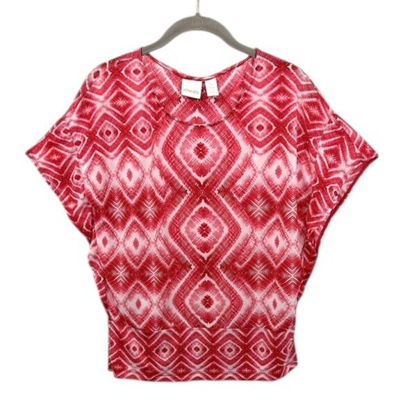 Chico’s Top Size 1 Medium Red Tie Dye Boxy Flowy - Picture 1 of 14